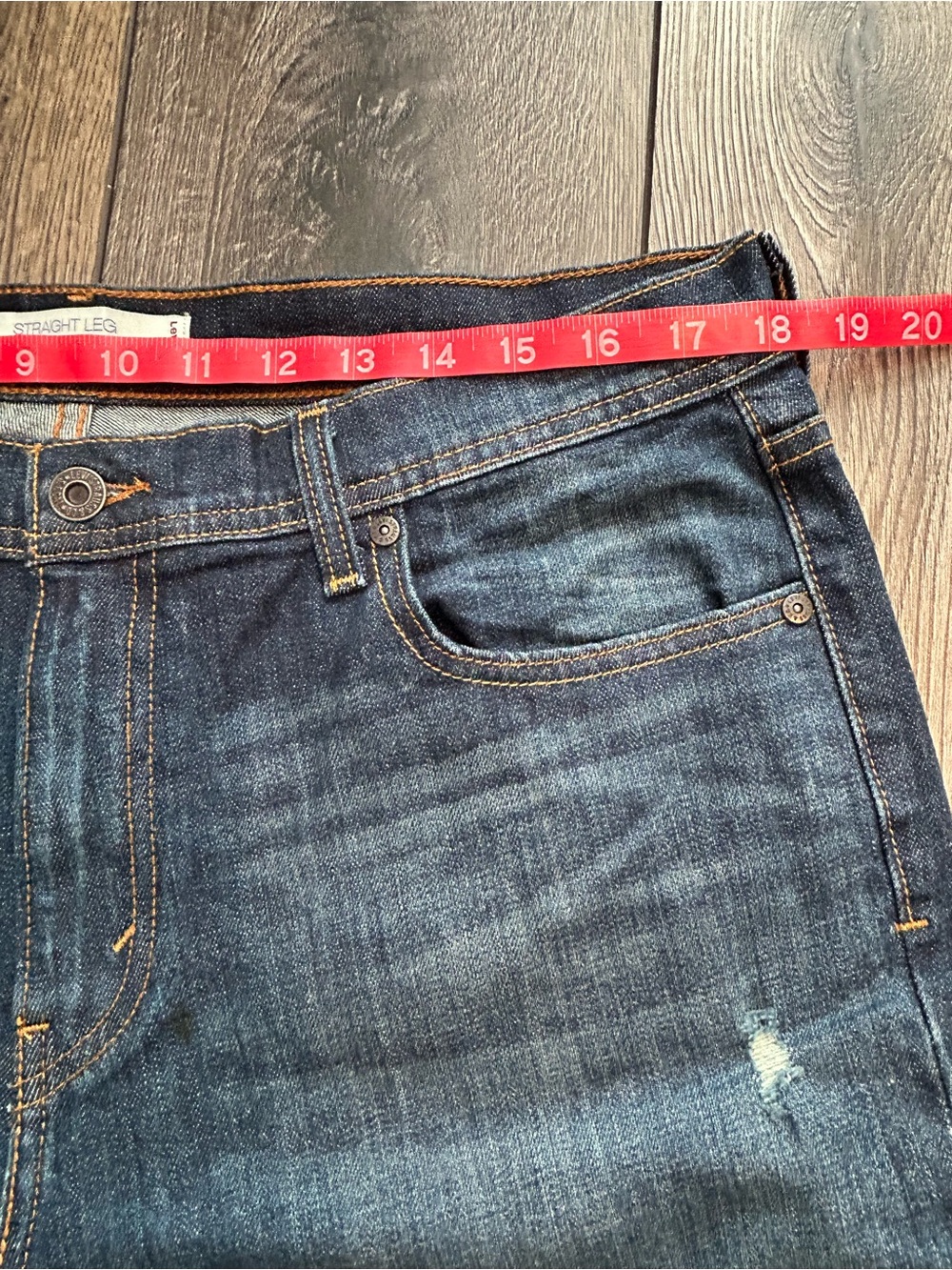 Levi’s Distressed Straight Leg Jeans Women’s 14M Dark Wash Stretch - Picture 7 of 15